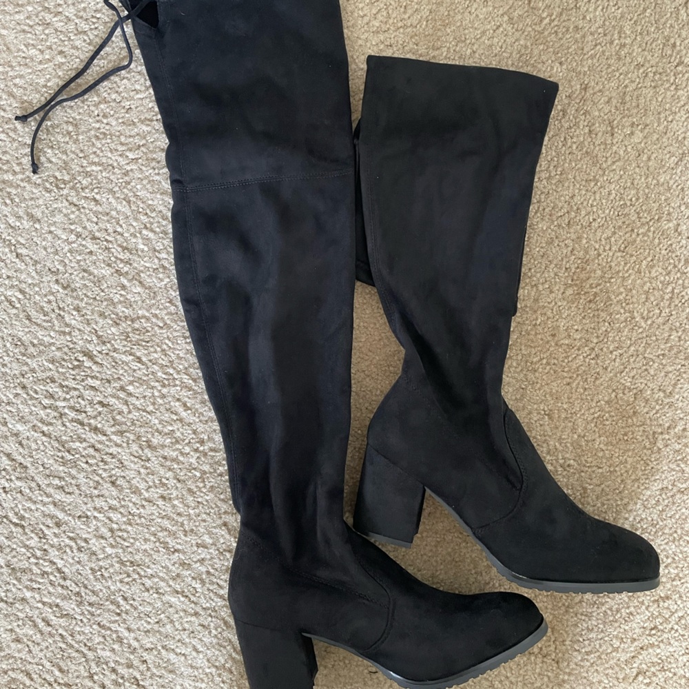 Tie Back Over the Knee Block Heeled Boots - Picture 4 of 6